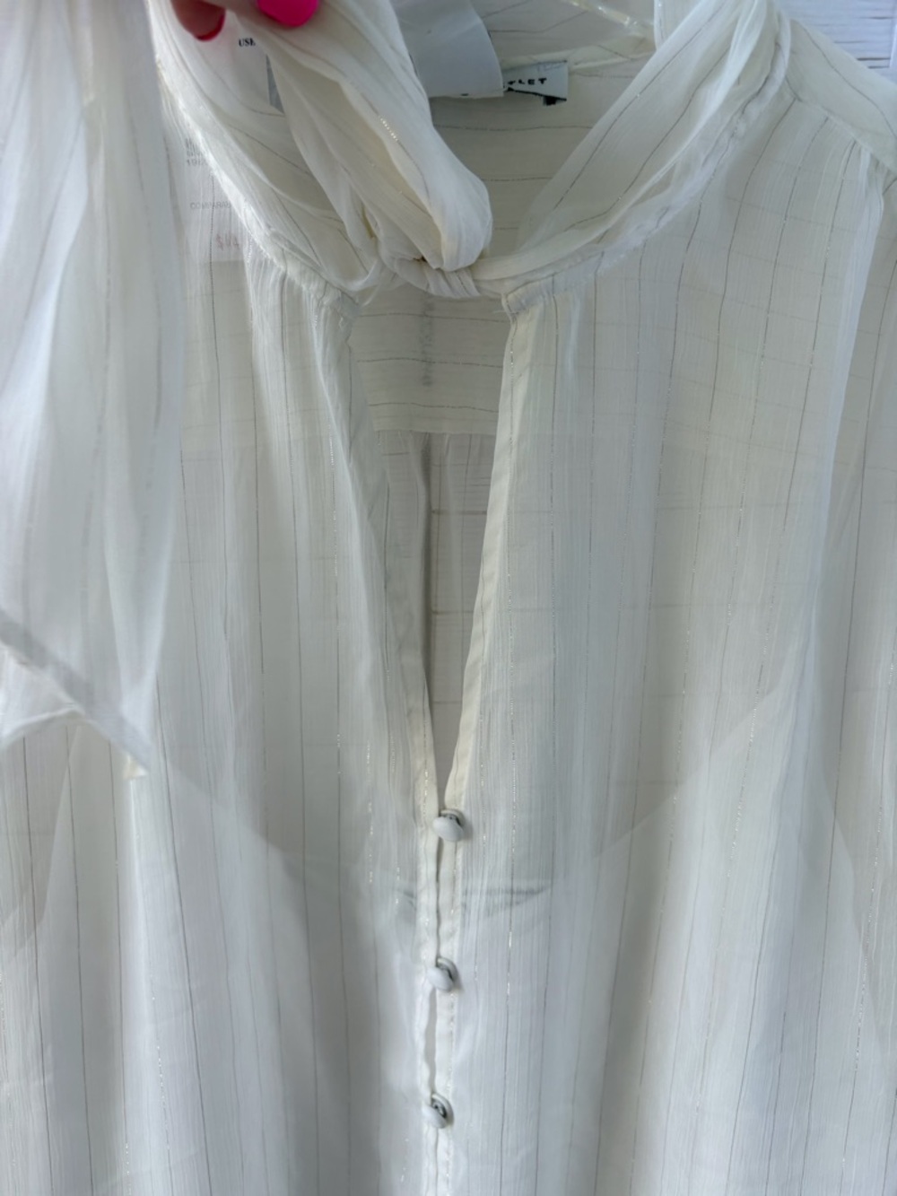 White House Black Market Size M Tie Neck Blouse career Office Church Party NWT - Picture 7 of 13